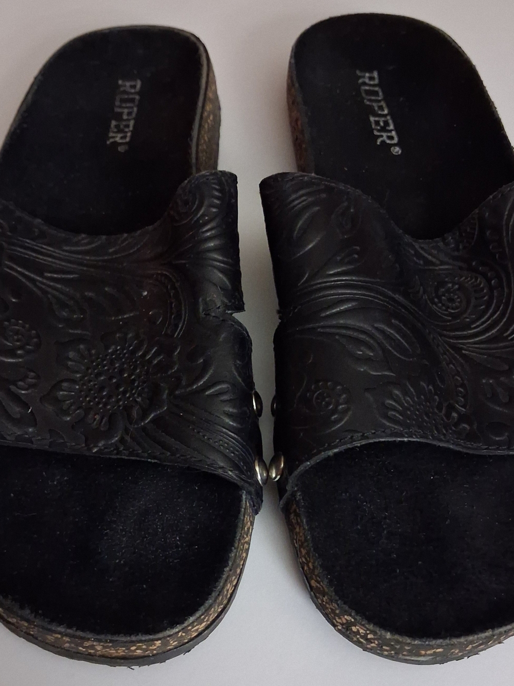 Roper Black Floral Embossed Slide Clogs
